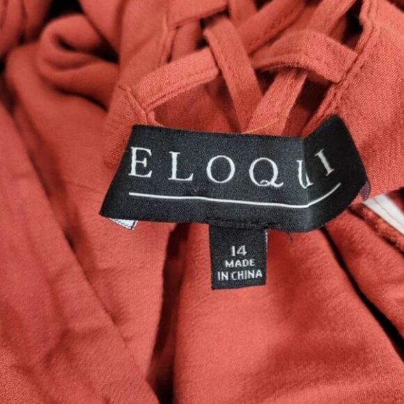 Eloquii Strappy Plunge Back Button Front Orange Long Sleeve Plus Maxi Dress 14 - Picture 12 of 13